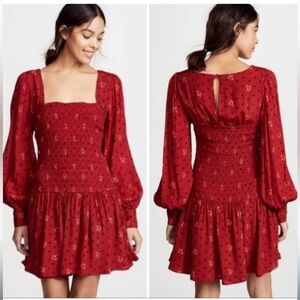 Free People • Two Faces Print Mini Dress Size S “Ruby combo” EUC